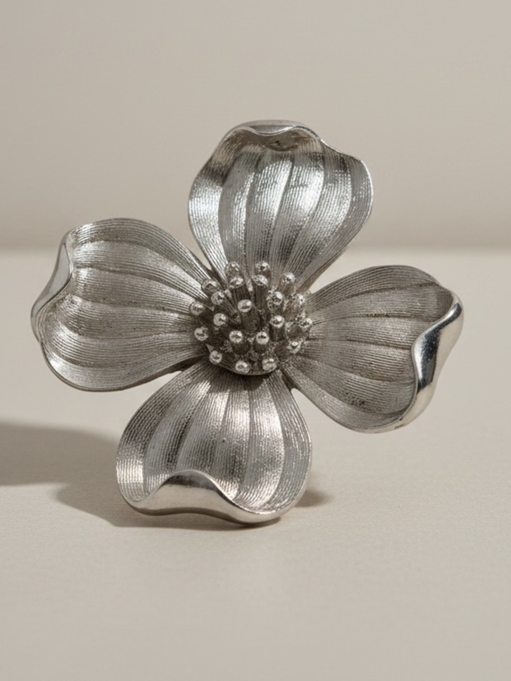 VTG Trifari Silver Tone Dogwood Flower Brooch